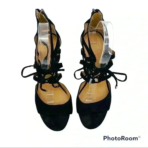 Franco Sarto Mollie Black Suede Lace Up Wedges - Picture 4 of 7